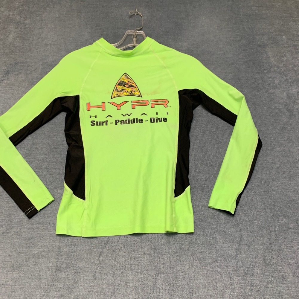 Hyper Rash Guard Top Men Green Dragon Logo Performance Surf Paddle Dive Pullover